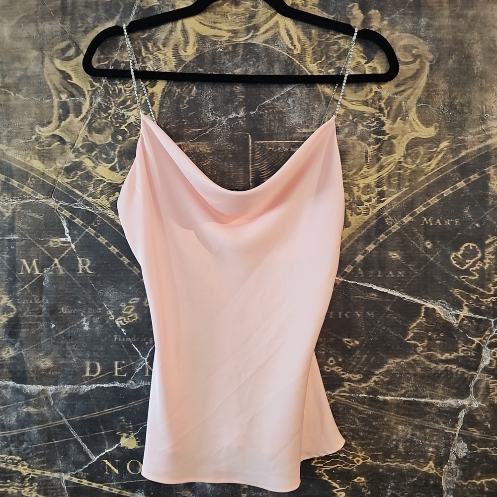 Zara Polyester Rhinestone Strap Blouse Pink Size XS